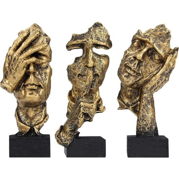 3 Pcs Thinker Statue Silence is Gold Abstract Art Figurine Home Decor